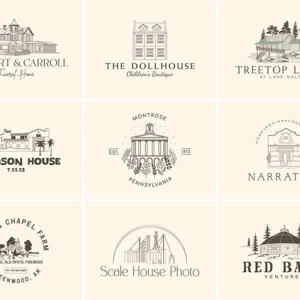 Custom Hand Drawn House Logo |Custom Logo Design | Cottage Logo | Farm Logo | House Logo | Photography Logo | New Small Business Logo |