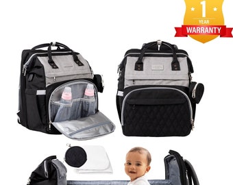 Large Diaper Bag Backpack Black/Grey Baby Shower Gift Idea