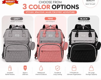 Diaper Bag Backpack – Large Capacity, USB Port, Insulated Pockets, Changing Station