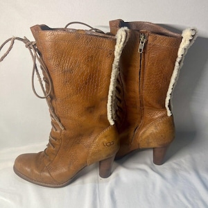 Ugg Rosie Womens Sexy Lace up Knee High Leather Boots Size 8 Brown