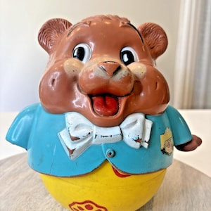 Vintage Fisher Price Chubby Cub Roly Poly Chime Bear Pull Toy 164 Retro aus dem Jahr 1969