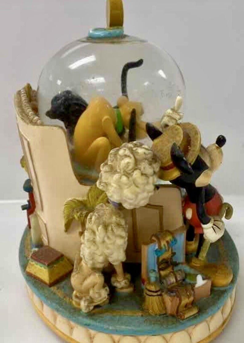 Disney Mickey Mouse & Pluto Snow Globe Pirate Theme Musical Figurine image 2