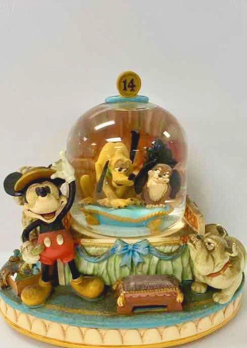 Disney Mickey Mouse & Pluto Snow Globe Pirate Theme Musical Figurine image 1