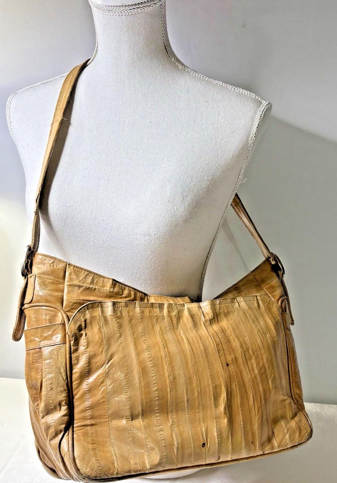 Sac à Main Vintage En Cuir D'anguille - Pochette Soirée Noire - Occasion Cocktail
