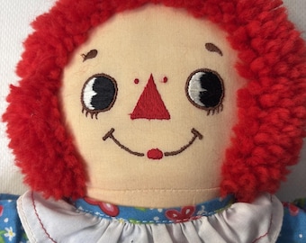Vintage Applause Raggedy Ann Doll Plush Blue Floral Dress Classic Stuffed Toy