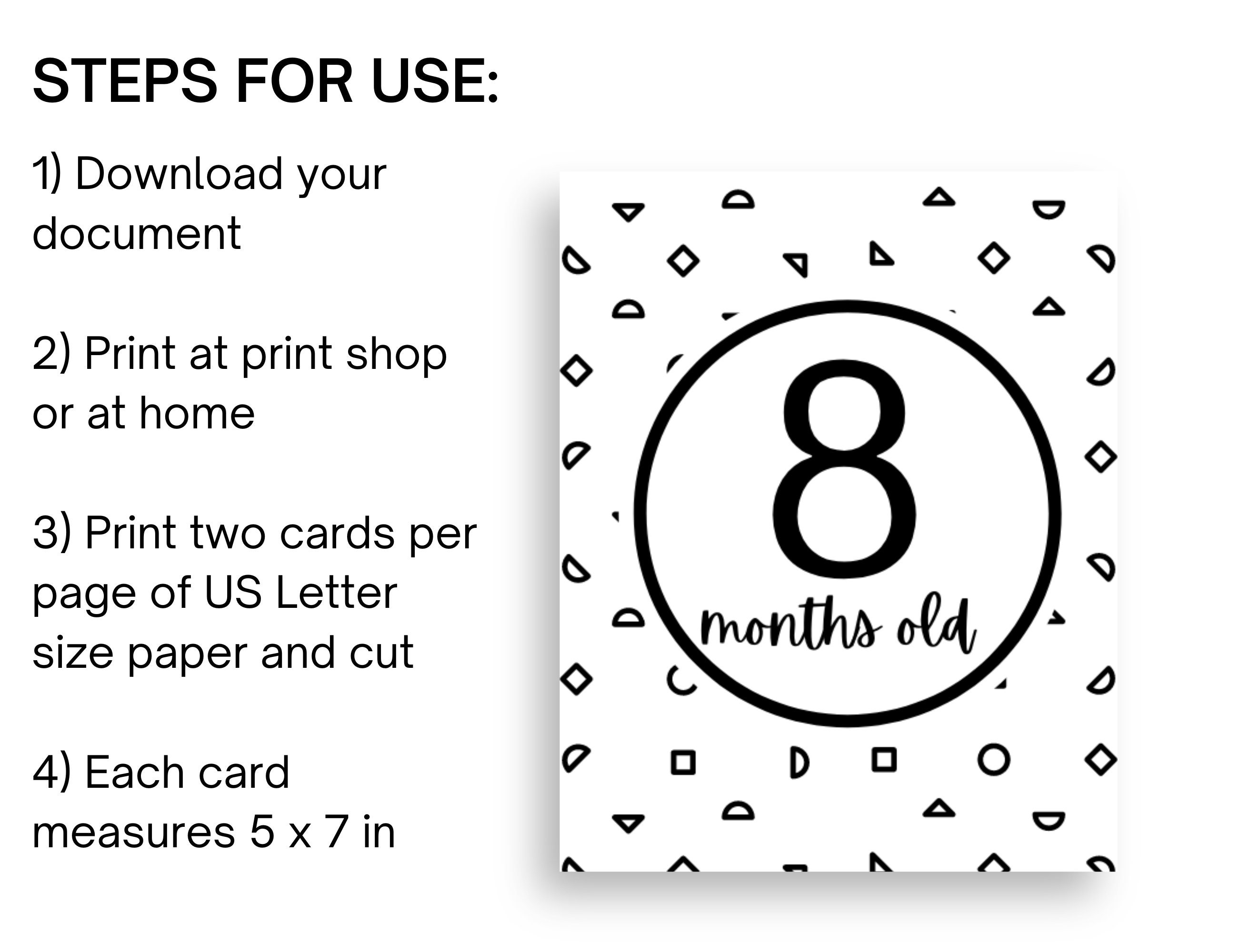 Baby Monthly Milestone Printable Cards Monochrome Digital Download - Etsy