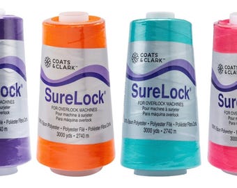 Coats & Clark - SureLock Serger Thread - 4 Cones (Purple, Tangerine, Bahama, Bright Fuschia)