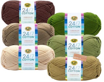 Lion Brand Yarn - 24/7 Cotton - Six Skein Assortment (Olive Tree)