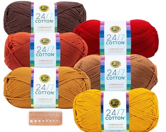 Lion Brand Yarn - 24/7 Cotton - 6 Skein Assortment (Autumn)