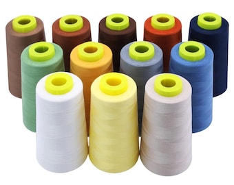 EVERLOCK Serger Thread Set – 12 Cones, Earth & Neutral Tones – 3000 Yards Each – 40 Weight, 2-Ply Spun Polyester – Overlock Thread for...
