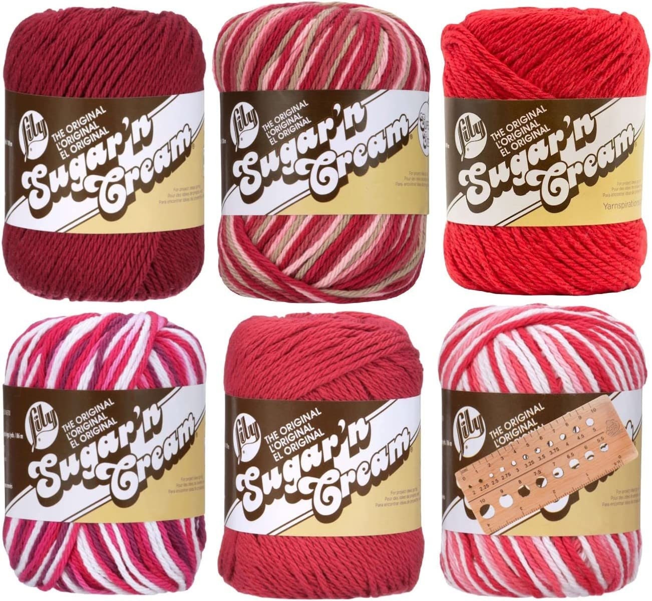 Lion Brand Yarn - 24/7 Cotton - 6 Skein Assortment