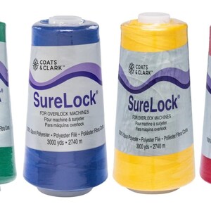 Coats & Clark - SureLock Serger Thread - 4 Cones (Red, Yellow, Blue, Green)