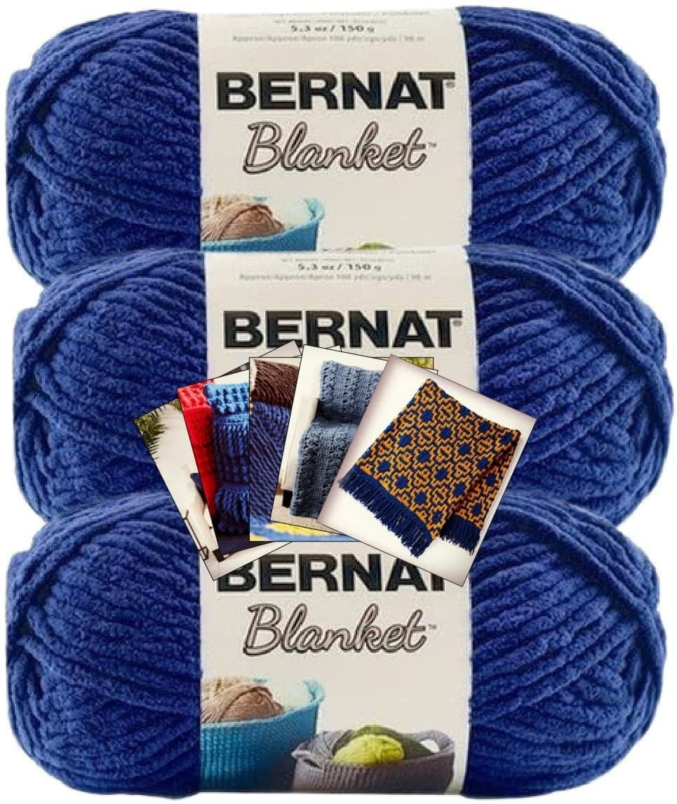 Bernat Blanket Big Ball Lot of 4 Yarn Skeins Brown Blue Mallard