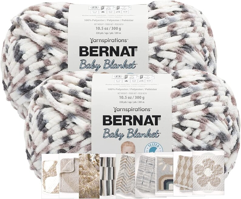 Bernat Baby Blanket Yarn Big Ball 10.5 Oz 2 Pack With Pattern Cards in