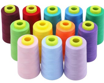 EVERLOCK Serger Thread Set – 12 Cones, Bold Assorted Colors – 3000 Yards Each – 40 Weight, 2-Ply Spun Polyester – Strong Overlock Thread...