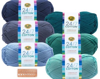 Lion Brand Yarn - 24/7 Cotton - 6 Skein Assortment (Ocean)