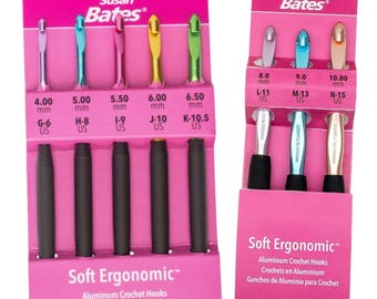 Susan Bates Soft Ergonomic Aluminum Crochet Hook Sets - Sizes G, H, I, J, K, L, M, N