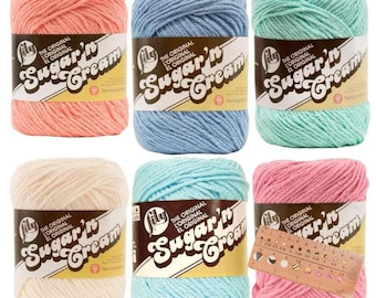 Variety Assortment Lily Sugar 'n Cream Yarn Bundle 100% Cotton Worsted #4 Weight Solids & Ombres with Needle Gauge (Mix 241)