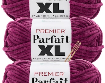 Premier Yarns Parfait XL Chenille Yarn 3-Pack with Tapestry Needles, 100% Polyester Jumbo #7 Weight Bulky Skeins for Crochet Amigurumi...