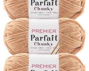 Premier Yarns Parfait Chunky Chenille Yarn - 3 Pack with Tapestry Needles, Super Bulky #6, Oeko-TEX Certified, 131 Yards Each