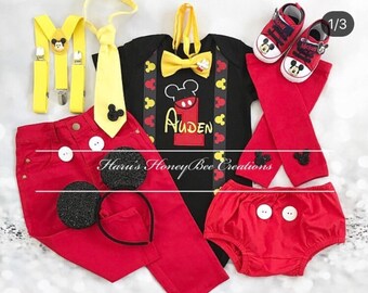 Mickey Mouse outfit- Mickey Mouse birthday set- Mickey Mouse 1st birthday outfit - Personalised Mickey outfit- Mickey onesie-Mickey shirt