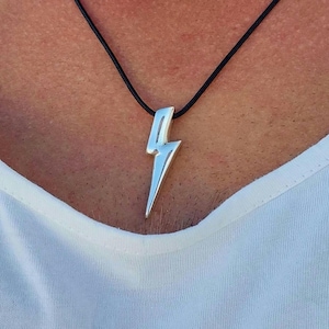 Lightning Bolt Necklace, Solid Silver, Thunderbolt Necklace, Silver Lightning Bolt Pendant, Necklace for Men, Power Necklace, Modern Jewelry