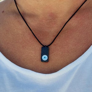 Zilveren herenoogketting, zwarte hangerketting, boze oogketting, ketting voor mannen, sterlingzilver, minimalistische ketting, herensieraden