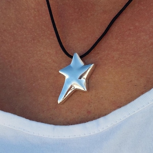 Star Pendant Necklace for Men, Silver Star Pendant, Gift for Men, Men&#39;s Necklace, Large Star Necklace, Men&#39;s Jewelry, Geometric Necklace