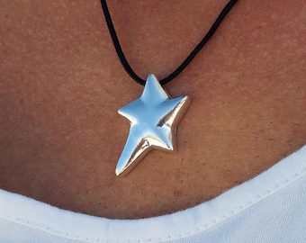 Star Pendant Necklace for Men, Silver Star Pendant, Gift for Men, Men&#39;s Necklace, Large Star Necklace, Men&#39;s Jewelry, Geometric Necklace