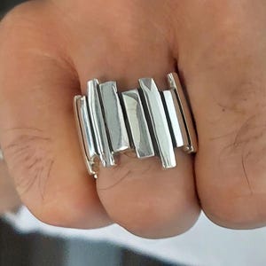 Wide Band Ring, Asymmetrical Band Ring, Chunky Silver Ring, Fashion Men&#39;s Jewelry, Geometric Silver Ring, Men&#39;s Gift Ring, Sterling Silver