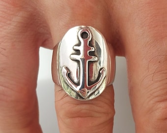 Silver Anchor Ring, Anchor Signet Ring, Sailor Captain Ring, Nautical Ring, Anchor Jewelry, Summer Ring, Captain Rings, Sterling Silver