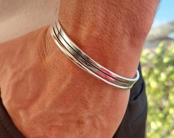 Wide Silver Bracelet, Men's Silver Cuff Bracelet, Adjustable Bracelet, Open Silver Cuff, Thick Cuff Bracelet, Solid Sterling Silver, Bangles