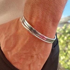 Wide Silver Bracelet, Men&#39;s Silver Cuff Bracelet, Adjustable Bracelet, Open Silver Cuff, Thick Cuff Bracelet, Solid Sterling Silver, Bangles