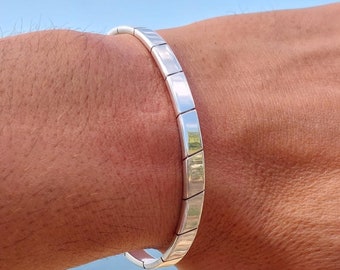 Men's Open Cuff Bracelet in Solid 950 • Textured Vertical Line Design • Handmade Adjustable Bangle