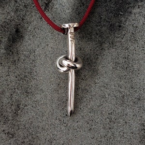 Nail Necklace, Knot Necklace, Men&#39;s Pendant Necklace, Sterling Silver, Unusual Jewelry, Silver Necklace, Gothic Necklace, Unique Necklace