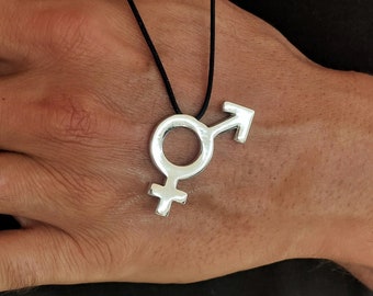 Venus Mars Symbol Silver Necklace • Male Female Gender Pendant • Handmade Minimalist Unisex Jewelry