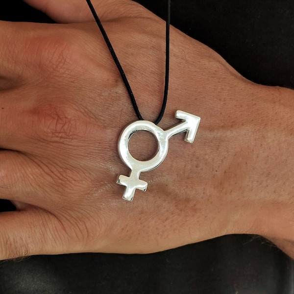 Double Mars Necklace, Female and Male Symbol, Solid Sterling Silver, Venus Mars, Gender Necklace, Minimalist Necklace, Unisex Necklace