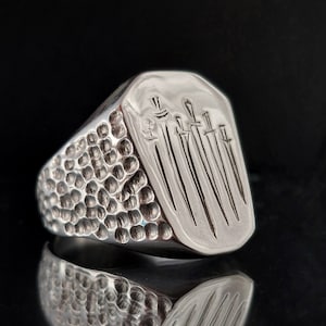 Sword Ring, Sterling Silver, Ring for Men, Hammered Ring, Statement Ring, Men&#39;s Unique Ring, Sword Jewelry, Silver Wide Ring, Large Ring Men