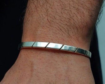 Silver Bracelet for Men, Men's Cuff Bracelet, Minimalist Bracelet, Silver Bangle Men, Men's Jewelry, Gift for Him, Solid Sterling Silver