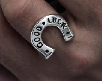 Horseshoe Good Luck Ring • Sterling Silver Handmade Statement Jewelry for Men & Women