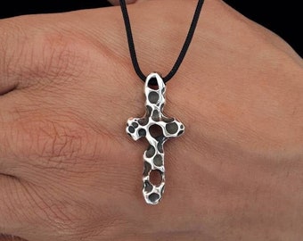 Silver Cross Necklace, Modern Silver Cross, Cross Necklace for Men, Silver Christian Cross, Pendant Silver Cross, Religious Jewelry for Men