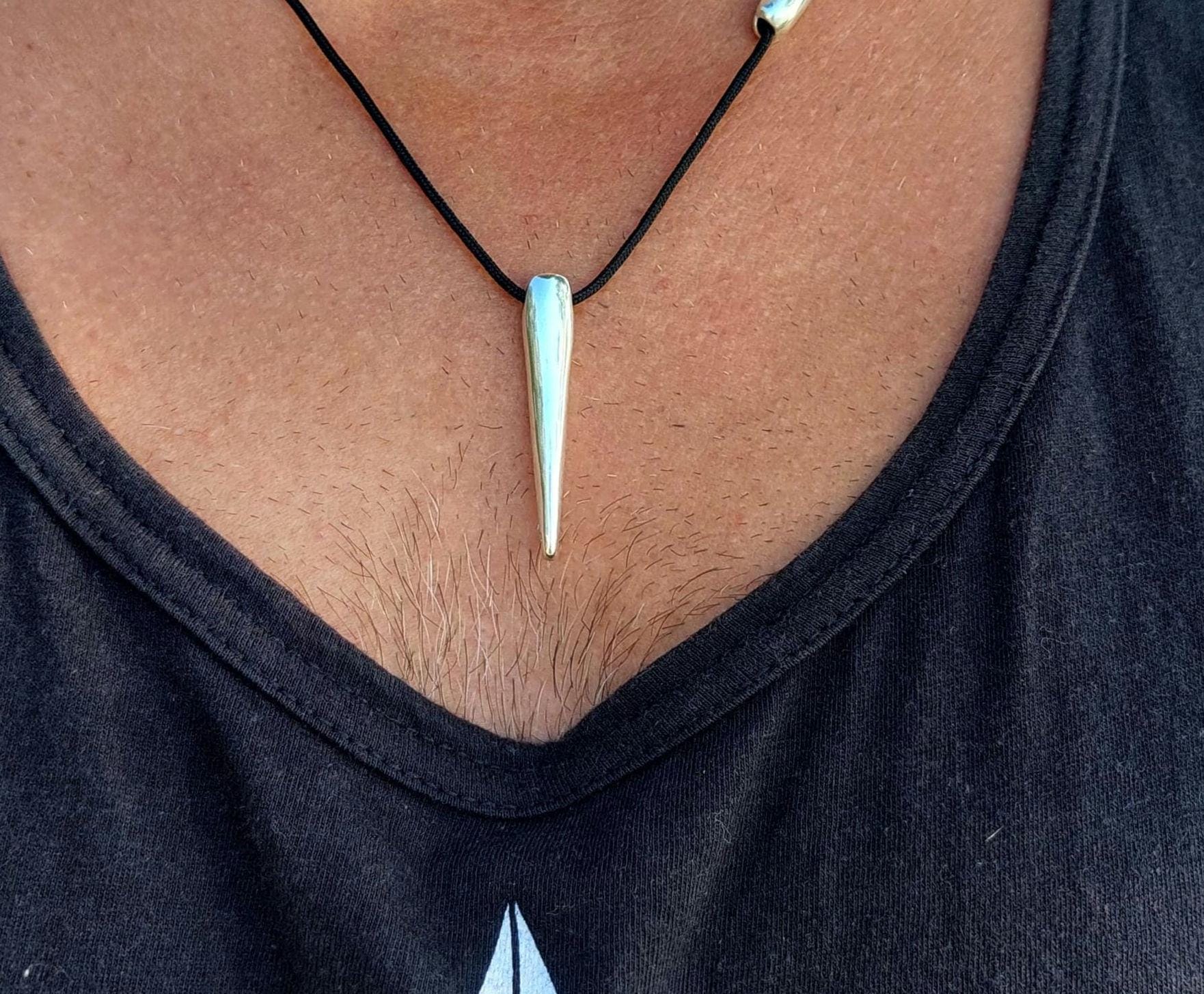 Teardrop Mens Necklace, Silver Stick Necklace, Geometric Pendant Necklace, Sterling Silver, Men's Necklace, Men's Jewelry, Boyfriend Gift