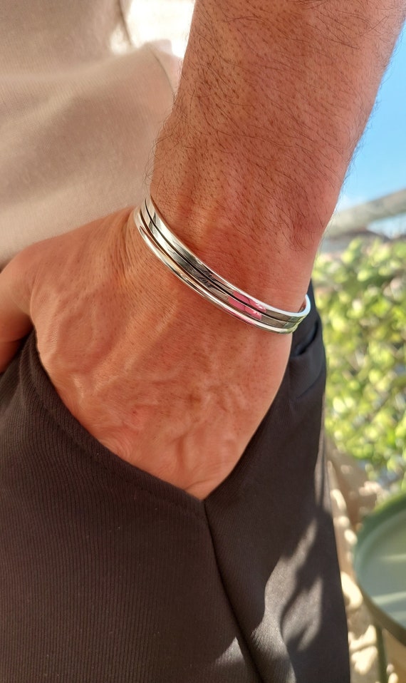 Silverly Bracciale Rigido In Argento Sterling 925 Classic Identity – Spessore 9 Mm, Regolabile Fino A 18.5 Cm, Uomo/Donna - 2