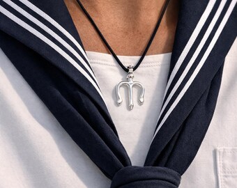 Poseidon Trident Silver Necklace for Men • God of Sea Spear Jewelry • Greek Mythology Pendant