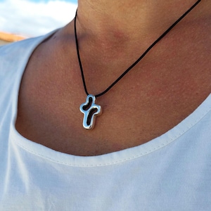 Unique Cross Pendant Necklace, Solid Sterling Silver, Cross for Men, Modern Silver Cross, Men&#39;s Necklace, Gift for Men, Silver Necklace Men