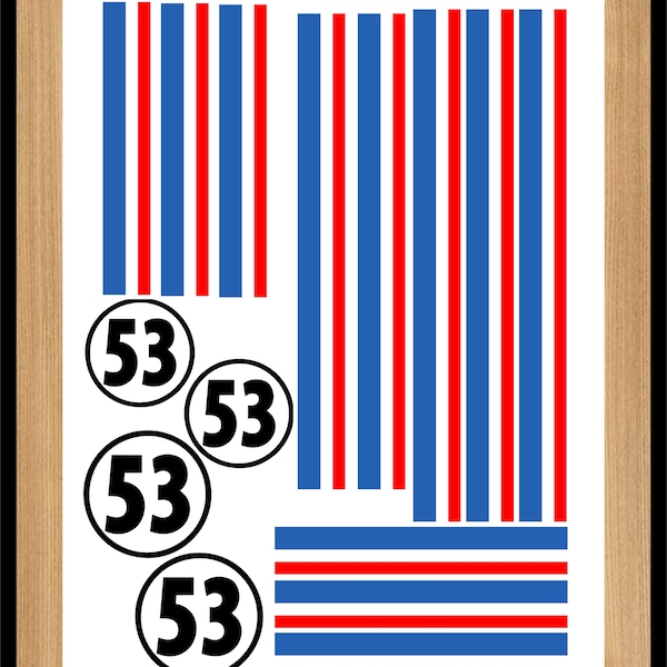 Herbie 53 Racing RC 1:12 1/10 A5 Filler Sheet Stickers Mardave Kamtec Tamiya Schumacher Tourenwagen Buggy Decals Slot Car Scalextric