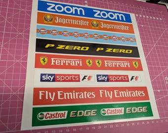 Scalextric Slot Car Decal Sticker Sheet - Model Racing 1/32 1/24 - 8x Stickers 200x25mm