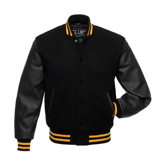 Mens black and yellow varsity jacket - Baseball Bomber Style