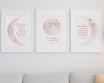 Christian Baby Gift Girl | Christian Baby Shower Gift | Christian Digital Nursery Art Pink | Pink Moon | Bible Verses | Scripture for Baby