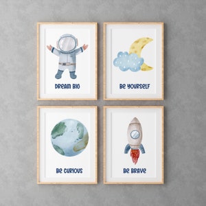 Baby Shower Gift Boy / Inspirational Nursery Art Space / Digital Art Download Space / Astronaut / Space / Be Brave / Be Curious / Dream Big